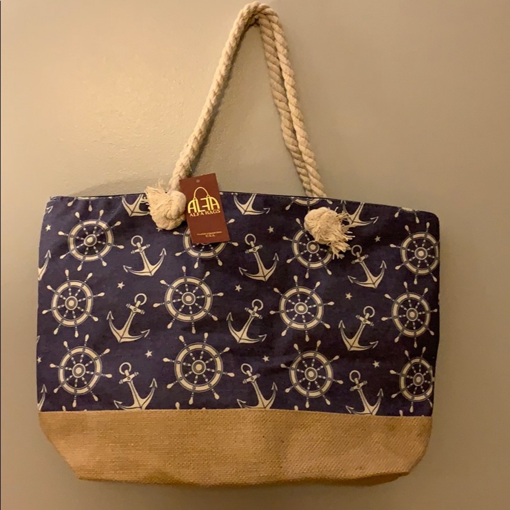 Blue Tote Anchor Boating Beach Tote 👜 🏖 zip